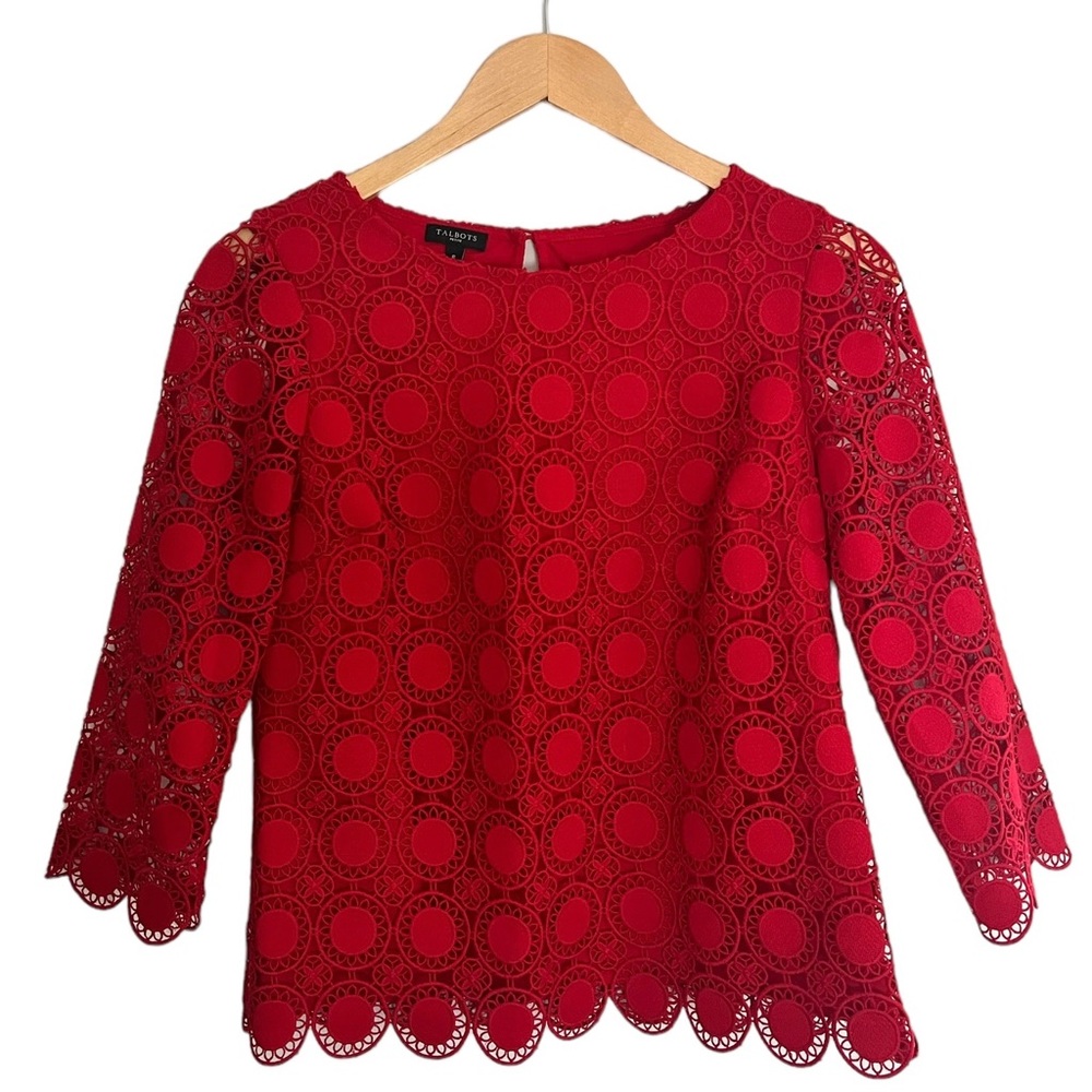 Talbots Size P Red Layered Sun Pattern Blouse